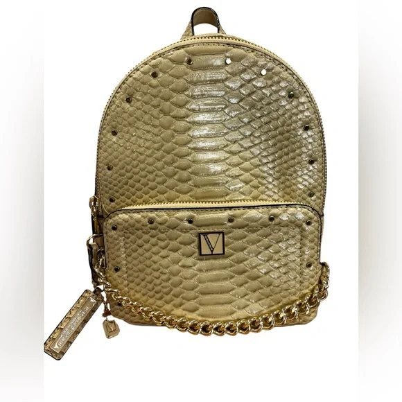 Victoria’s Secret Snakeskin Gold Backpack. Adjustable straps - Picture 4 of 15